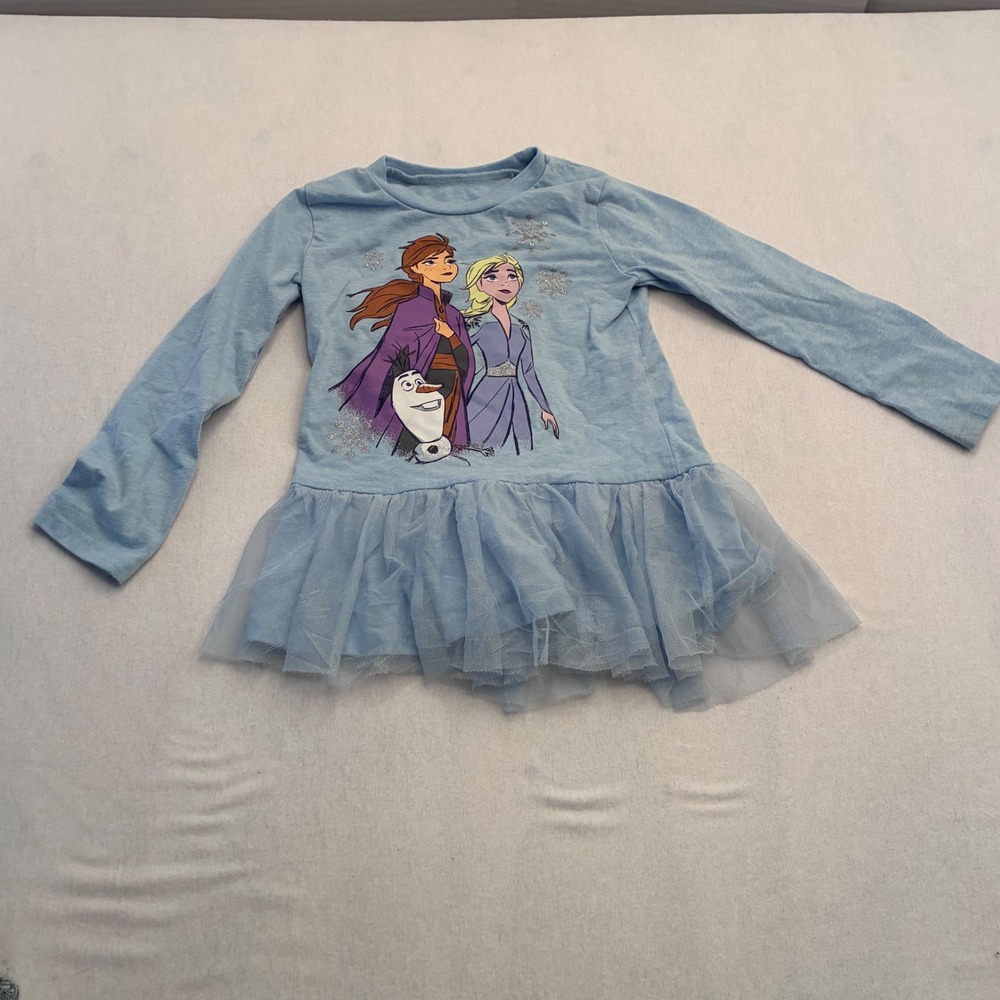 Disney Frozen Elsa Anna Olaf Blue Tutu Dress Long Sleeve Toddler Girls 4T
